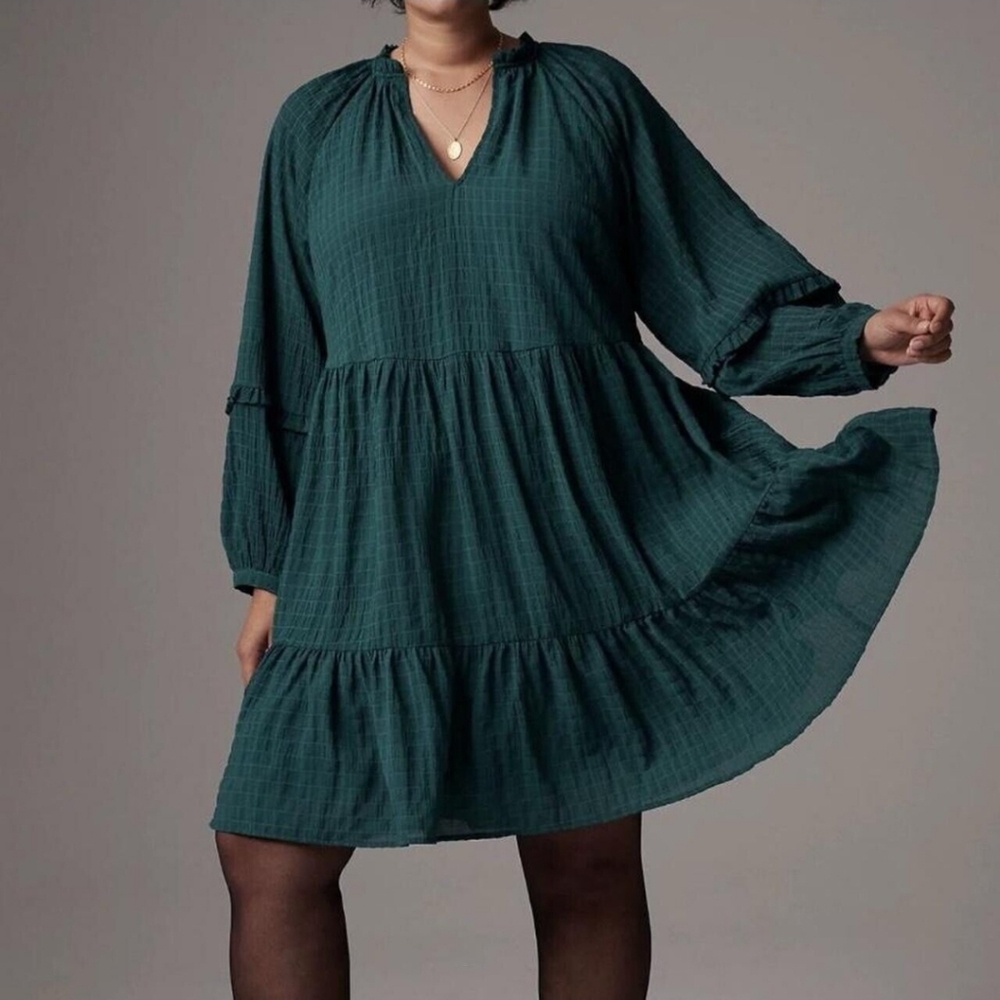 Mare Mare x Anthropologie Anne Tiered textured Tunic Dress Green Size Medium